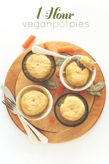 1 Hour Vegan Pot Pies  topped with fluffy,  homemade biscuits