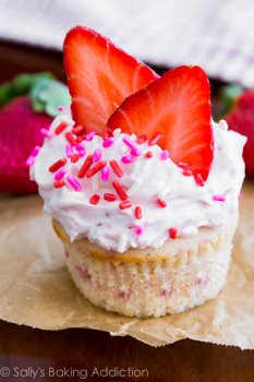 Fresh Strawberry Cupcakes made from scratch. Fluffy, sweet, and exploding with strawberry flavor! Recipe at sallysbakingaddiction.com