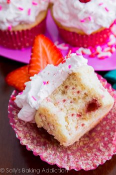 Fresh Strawberry Cupcakes made from scratch. Fluffy, sweet, and exploding with strawberry flavor! Recipe at sallysbakingaddiction.com