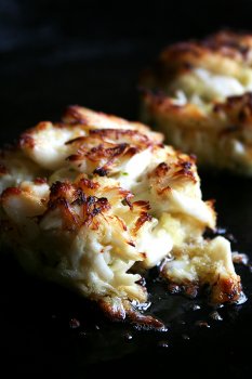 just-broiled crab cakes