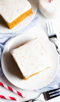 The BEST Pumpkin Cake with Cream Cheese Frosting -- where has this recipe been all my life?? SO tender & addictive. Nobody could tell this clean-eating cake is healthy!