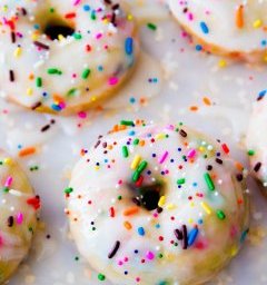 These funfetti donuts taste just like your favorite sprinkled donuts at the bakery! They're baked and so easy to make at home.